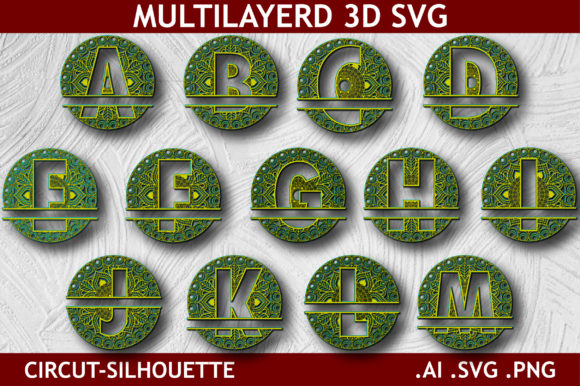 26 Split Alphabet Layered Letters Mandala: 3D SVG Shapes