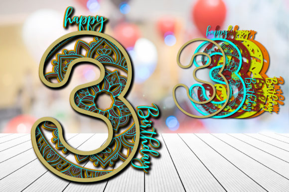 3rd Birthday Cake Topper Mandala 3D SVG for Shapes