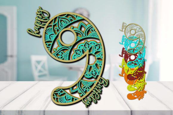 9th Birthday Cake Topper Mandala 3D: A Versatile 3D SVG for Shapes