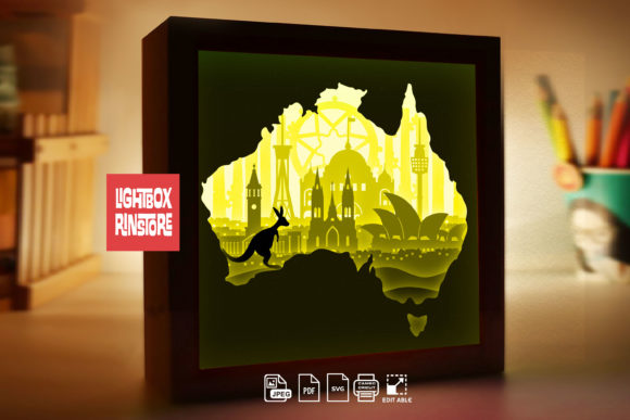 Australia Kangaroo Paper Lightbox 234: 3D SVG Shadow Boxes