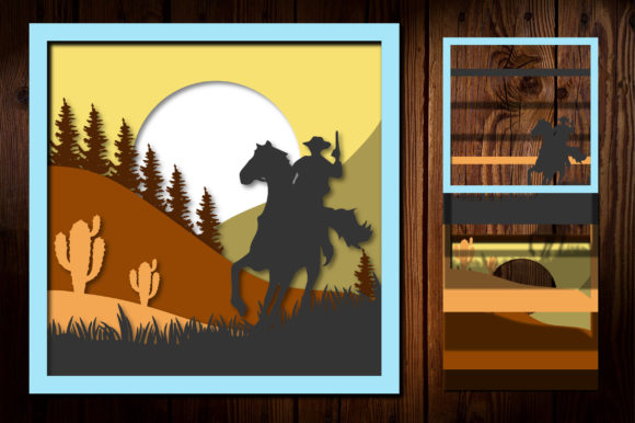 Cowboy Square Paper Cut Light Box 3D SVG for Shadow Boxes
