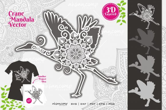 Crane Mandala 3D SVG for Shadow Boxes & Web