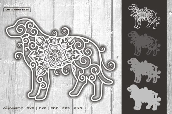 Dog Mandala Vector 7: 3D SVG for Shadow Boxes