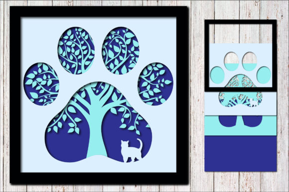 Layered 3D Cat Paw Print: Perfect for Shadow Boxes & 3D SVG