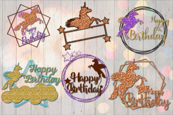 Unicorn Glitter Birthday Topper Bundle: 3D SVG Shapes